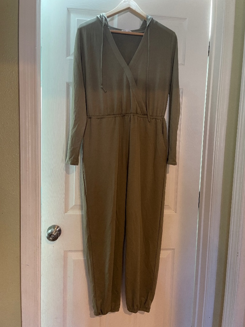 Stitch & Pine hooded olive jumpsuit with pockets